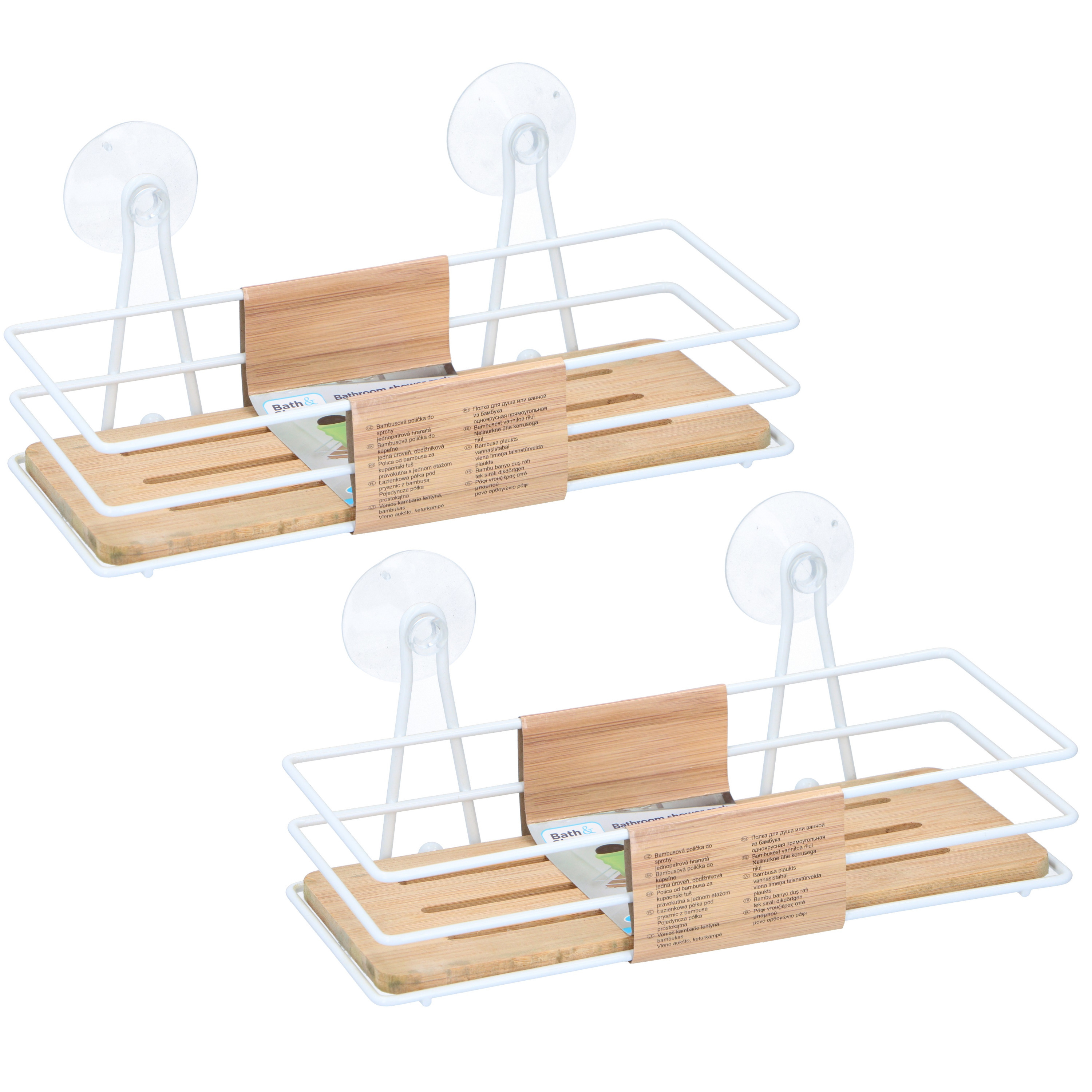 2x Stuks doucherekje/badkamerrekje metaal/bamboe met zuignap 26 cm -
