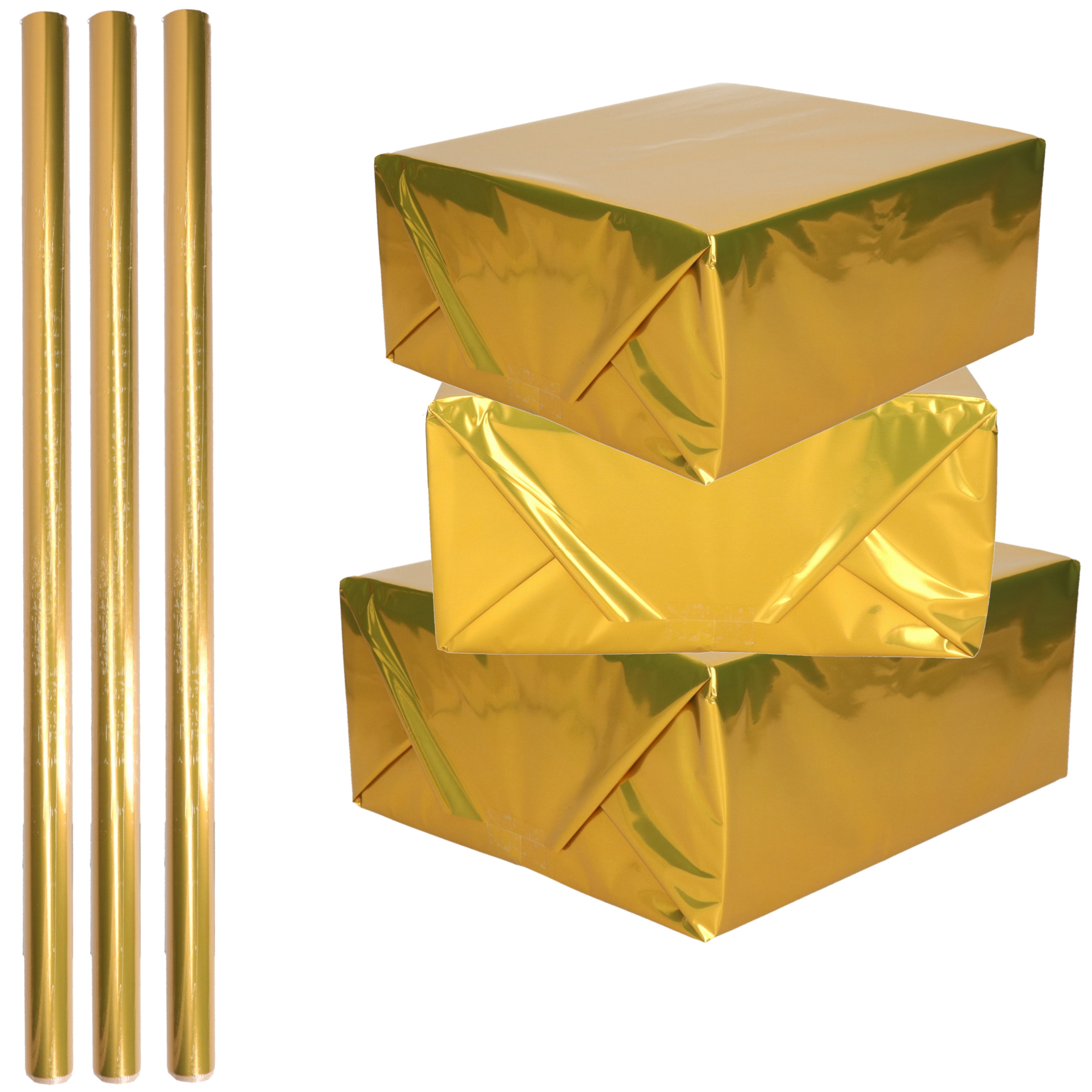 Rol inpakpapier / cadeaufolie - 3x - metallic goud - 200 x 70 cm - cadeaupapier -