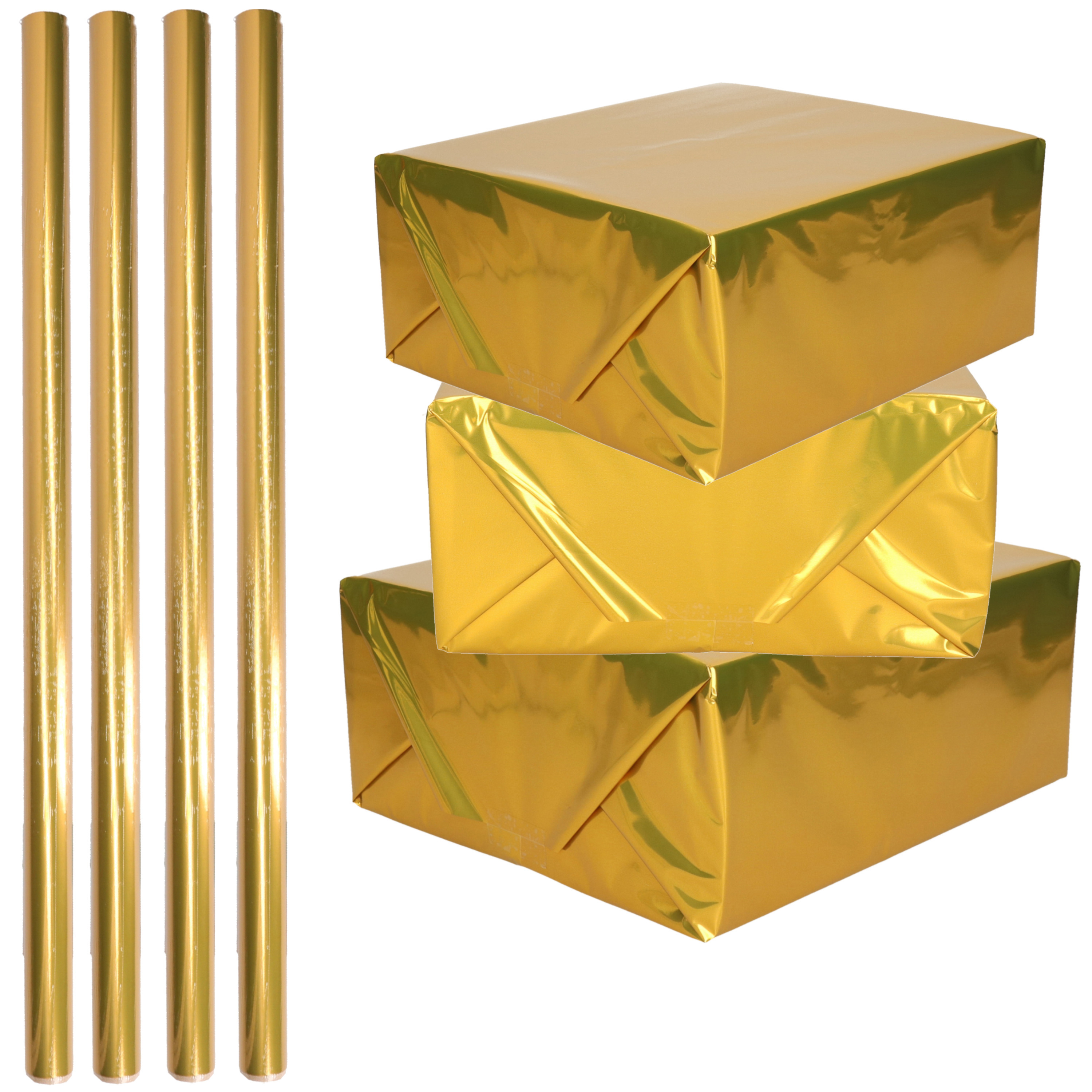 Rol inpakpapier / cadeaufolie - 4x - metallic goud - 200 x 70 cm - cadeaupapier -