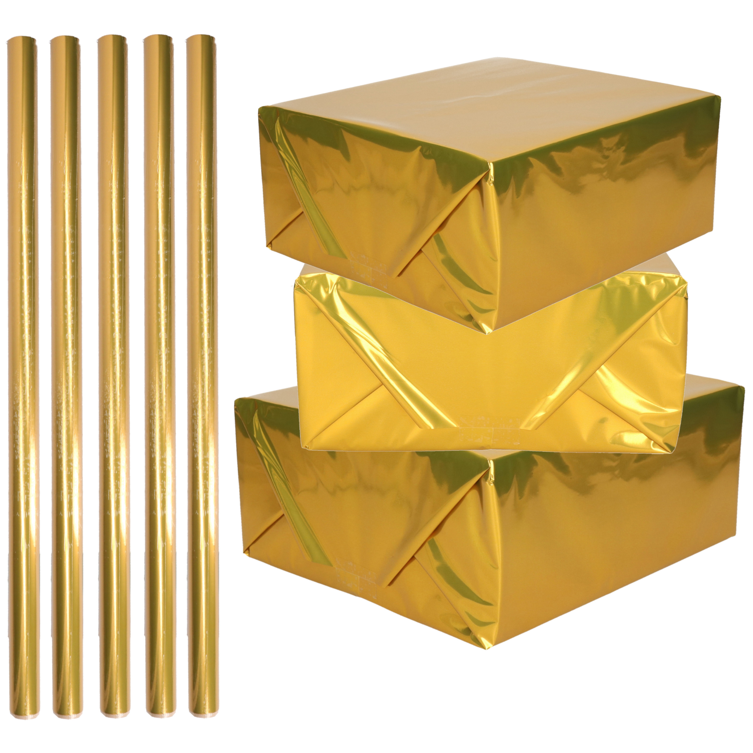 Rol inpakpapier / cadeaufolie - 5x - metallic goud - 200 x 70 cm - cadeaupapier -