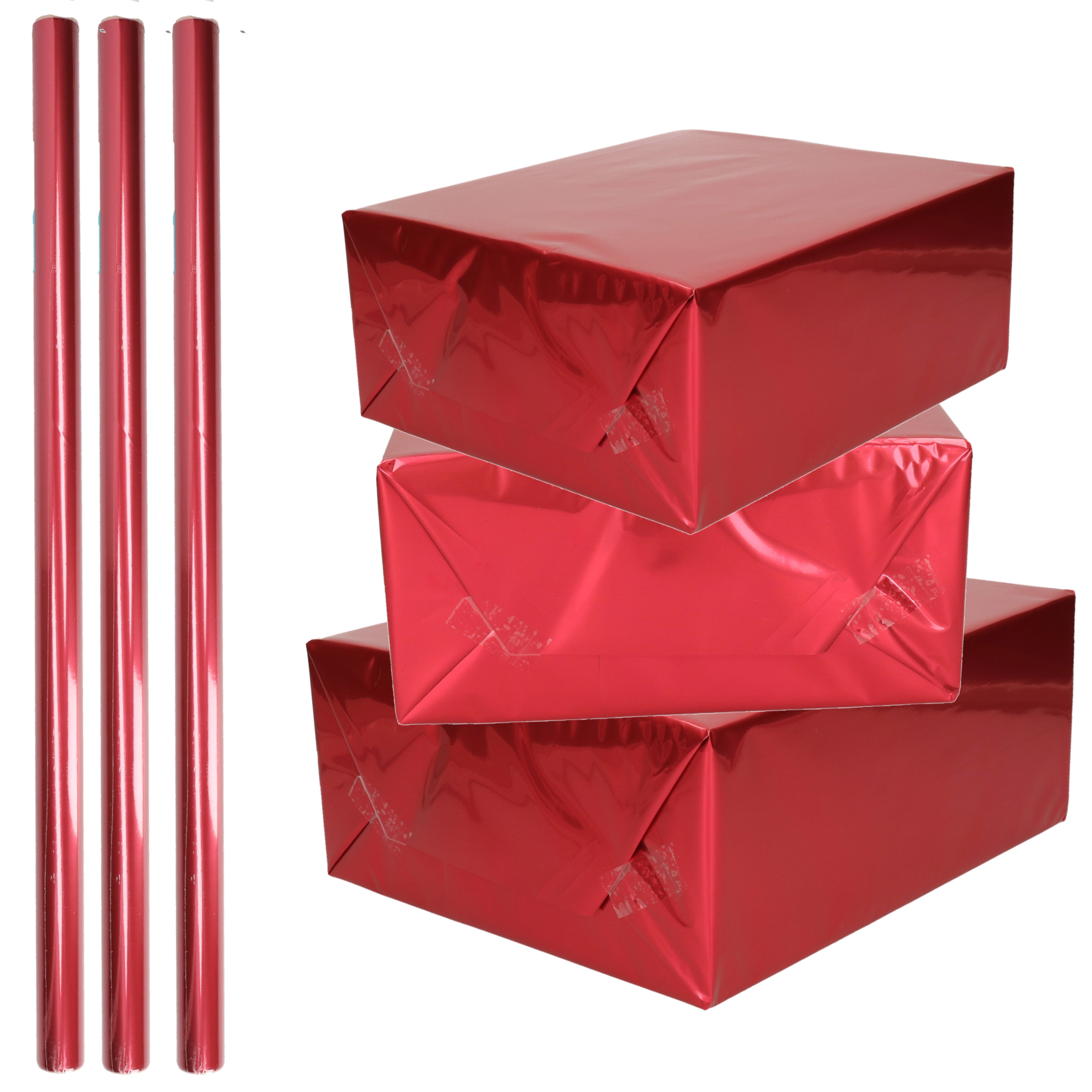 Rol inpakpapier / cadeaufolie - 3x - metallic rood - 200 x 70 cm - cadeaupapier -