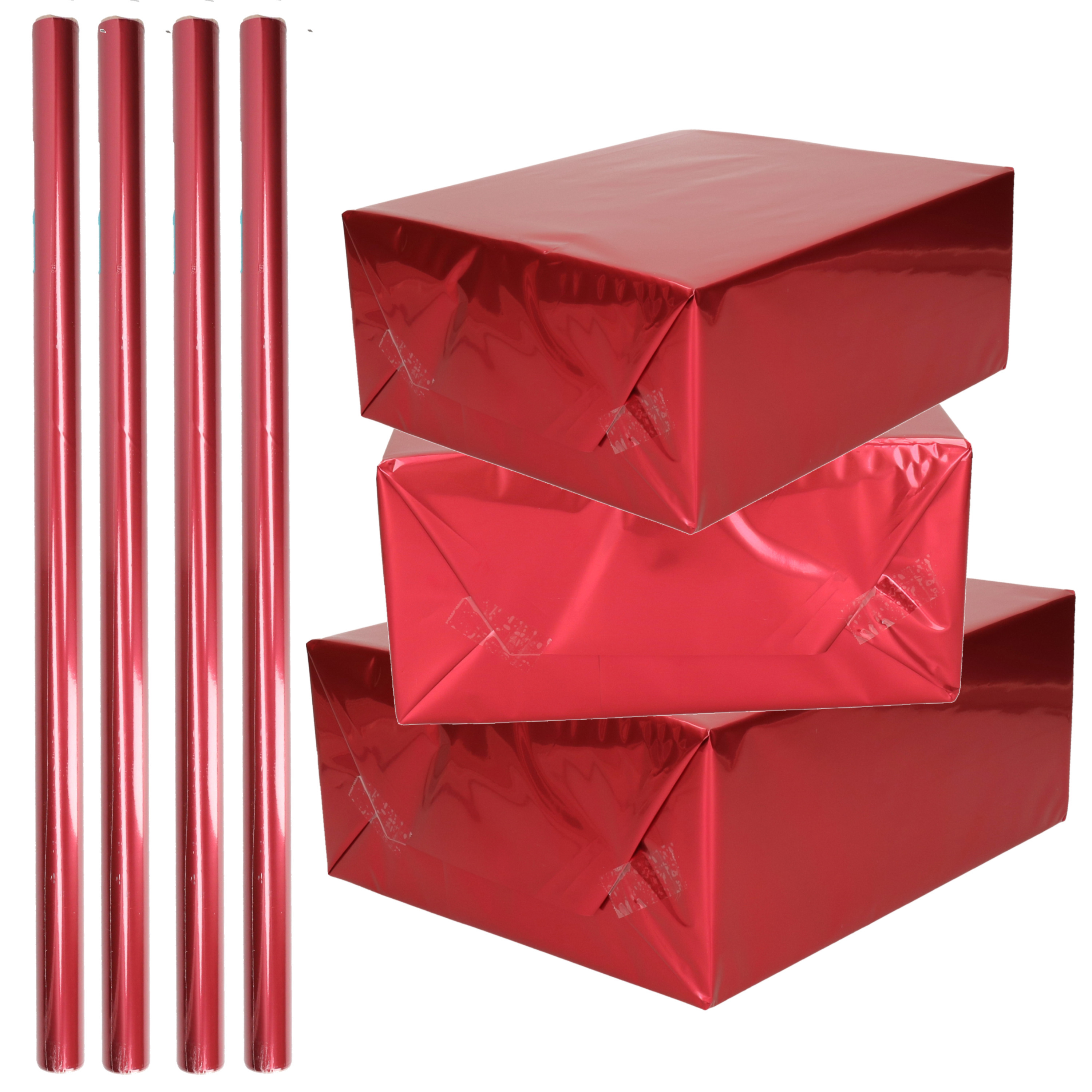 Rol inpakpapier / cadeaufolie - 4x - metallic rood - 200 x 70 cm - cadeaupapier -