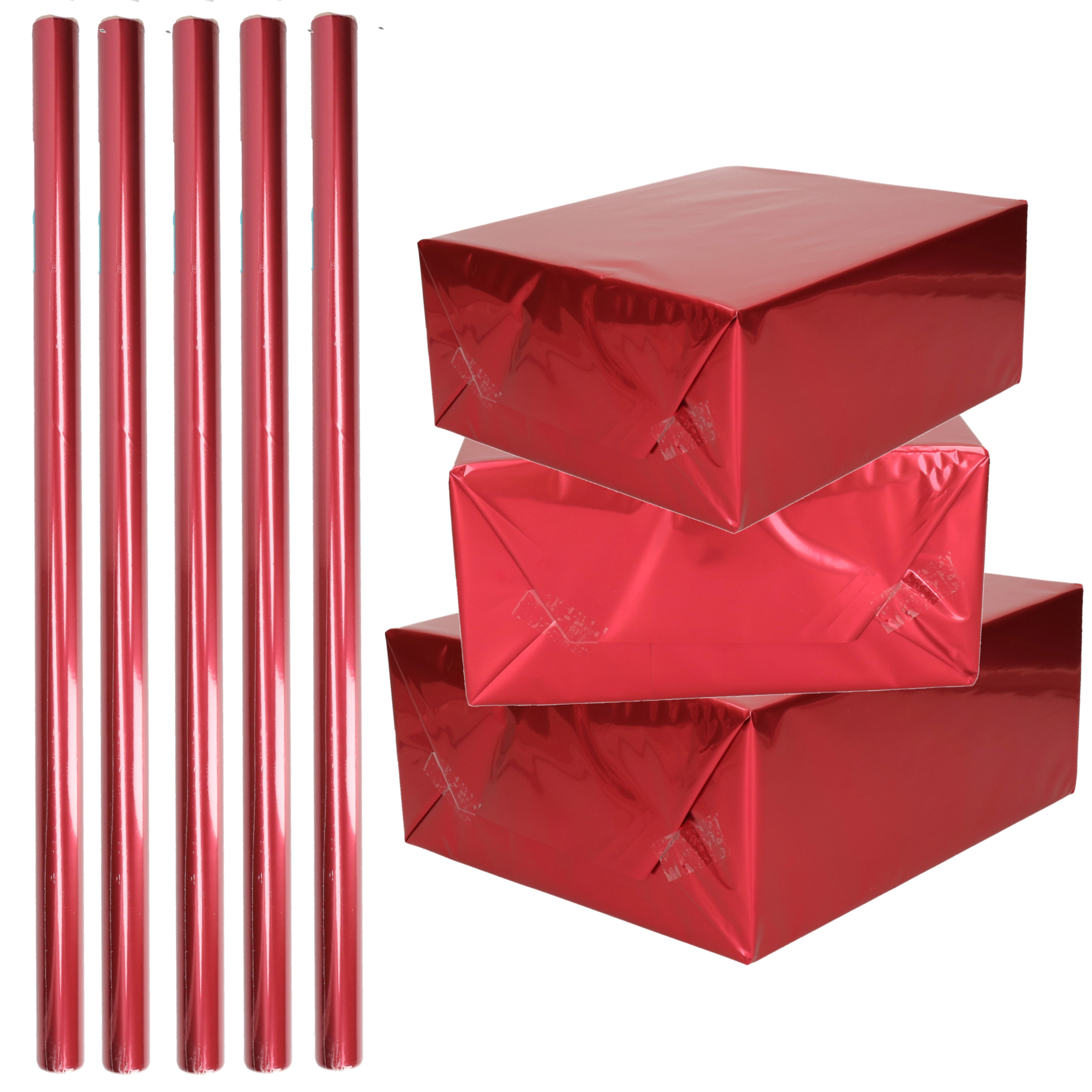Rol inpakpapier / cadeaufolie - 5x - metallic rood - 200 x 70 cm - cadeaupapier -