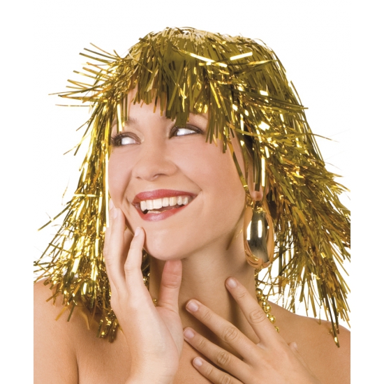 4x stuks lurex carnaval dames pruik goud -