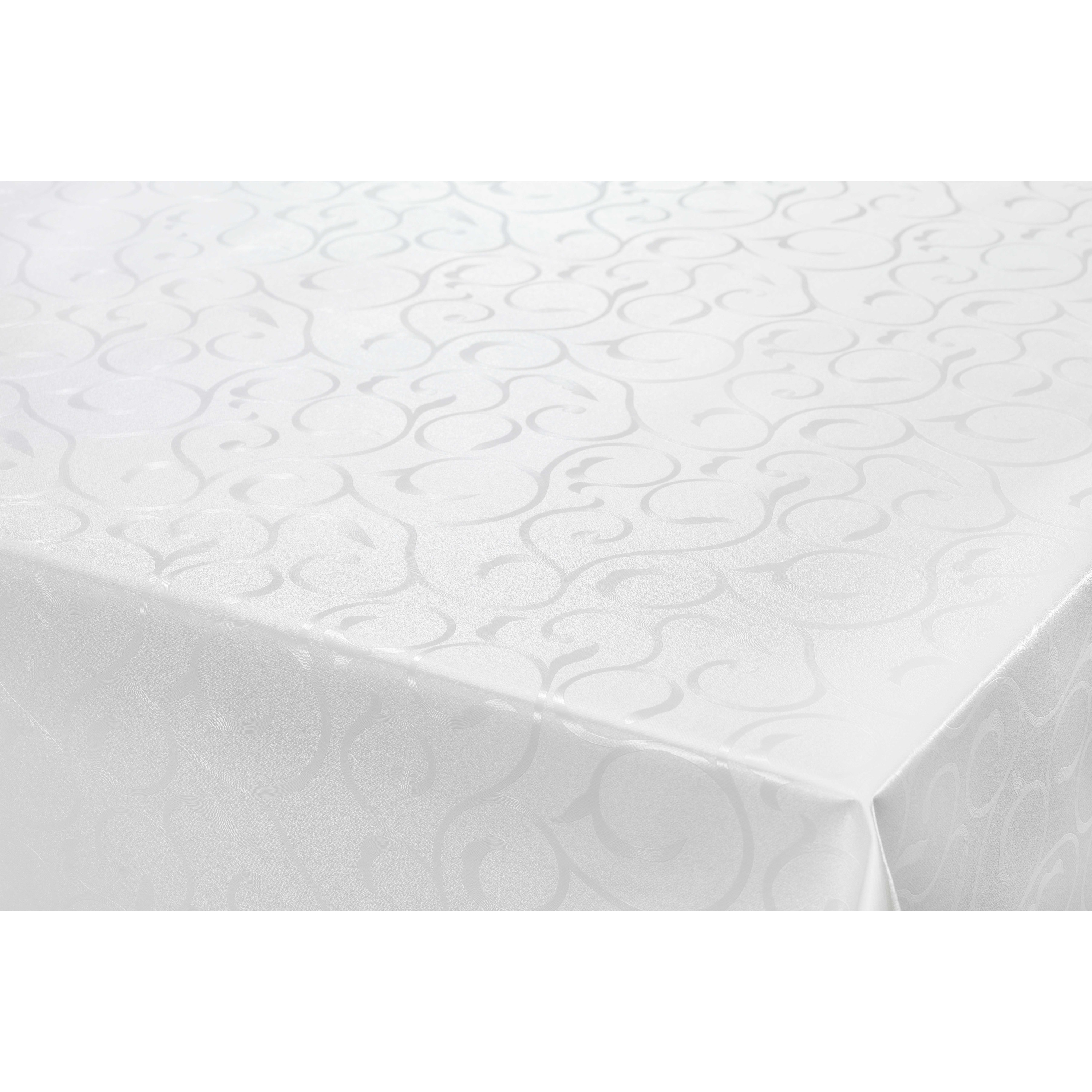 Tafelzeil/tafelkleed Damast witte krullen print 140 x 180 cm -