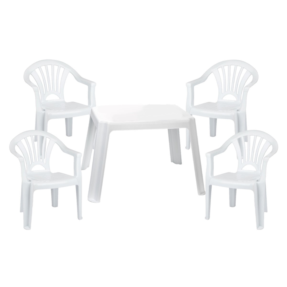 Kunststof kindertuinset tafel met 4 stoelen wit -