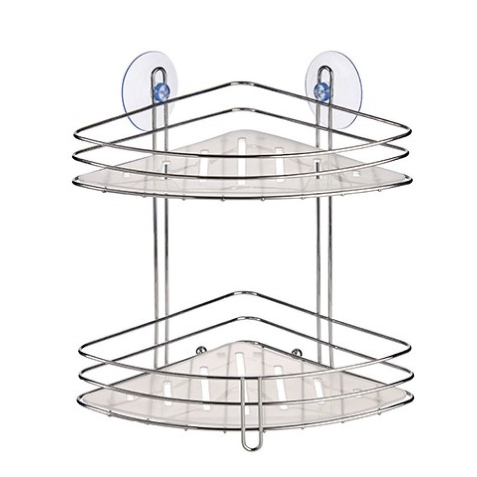 Chroom doucherek/badkamerrek hoek 2-laags met zuignappen 20 x 27 cm -