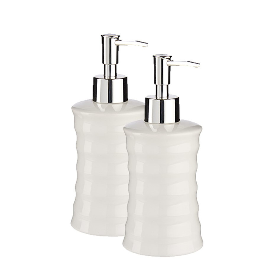 2x stuks zeeppompje/zeepdispenser parelwit keramiek 18 cm -