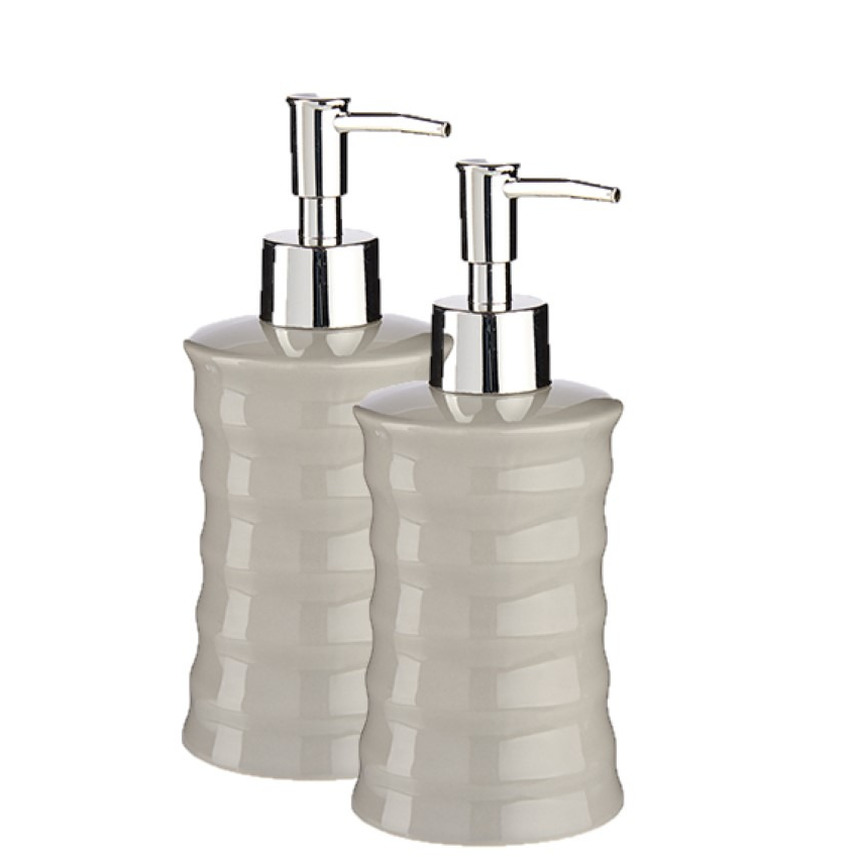 2x stuks zeeppompje/zeepdispenser lichtgrijs keramiek 18 cm -