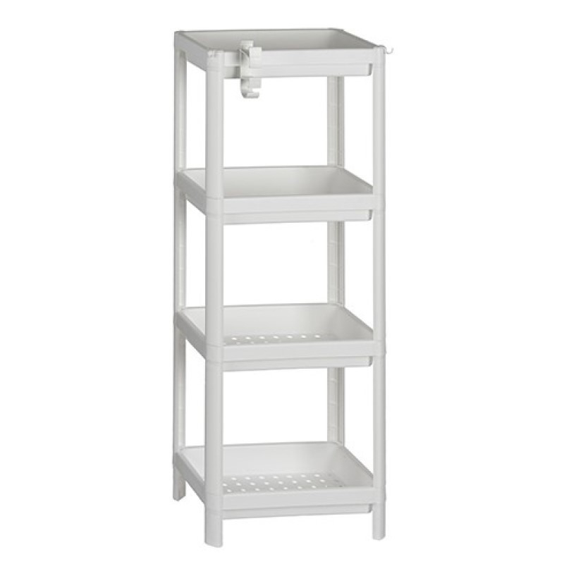 Badkamerrek/opbergkast wit kunststof 4-laags 36 x 23 x 100 cm -