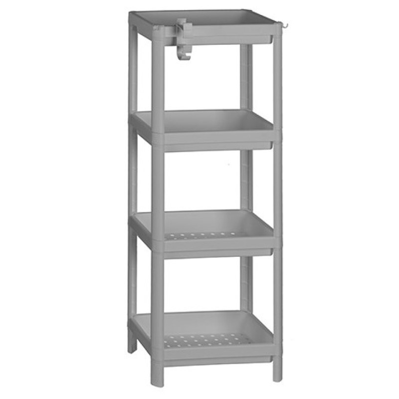 Badkamerrek/opbergkast grijs kunststof 4-laags 36 x 23 x 100 cm -