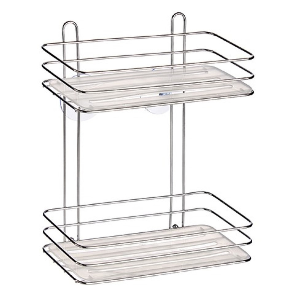 Chroom doucherek/badkamerrek 2-laags met zuignappen 26 x 30 cm -
