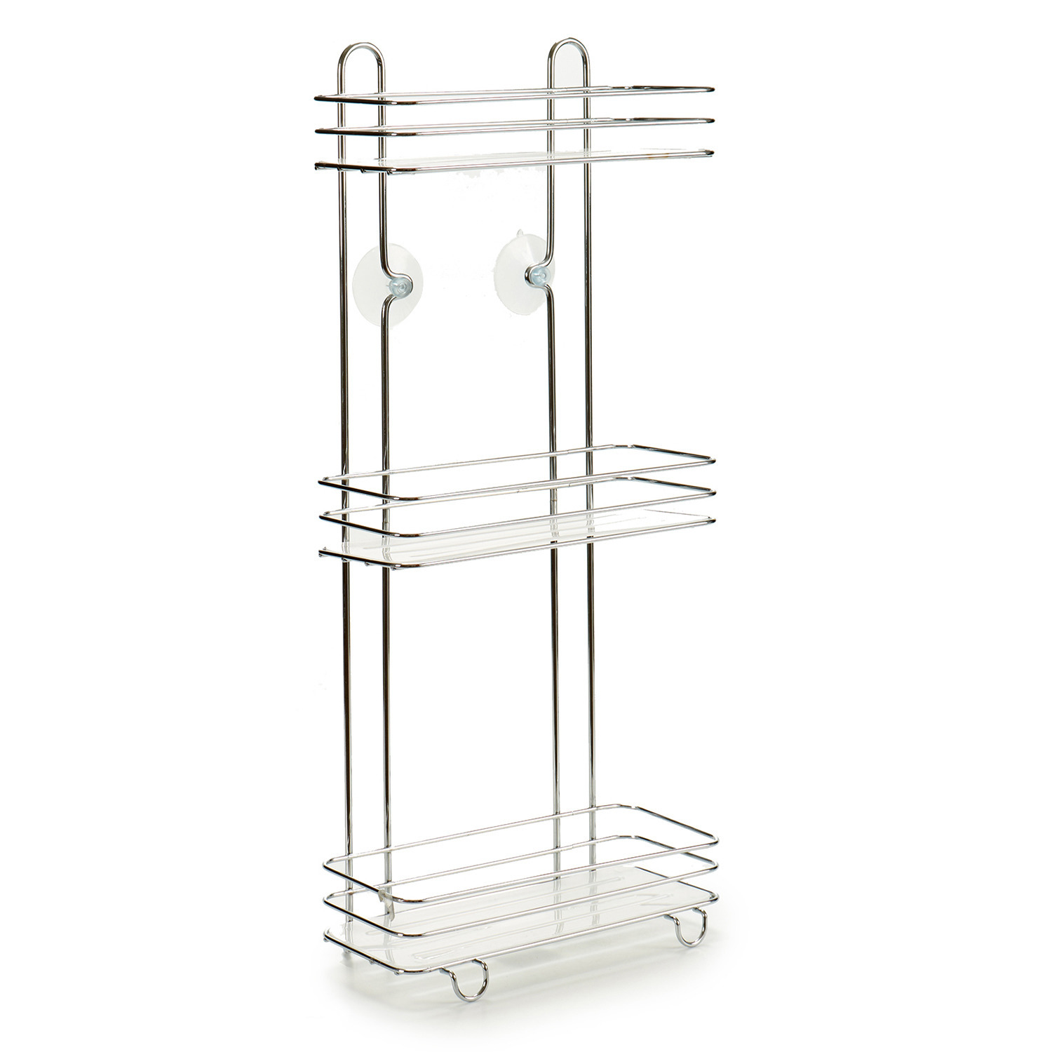 Chroom doucherek/badkamerrek 3-laags met zuignappen 26 x 60 cm -