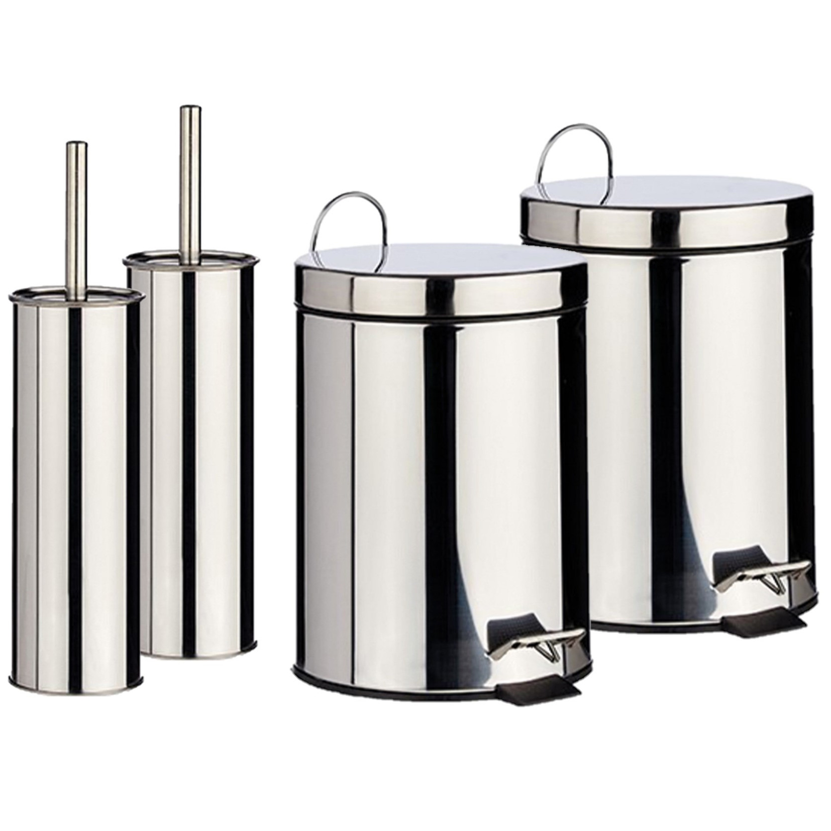 Set van 2x stuks pedaalemmers 5 liter met toiletborstels RVS -