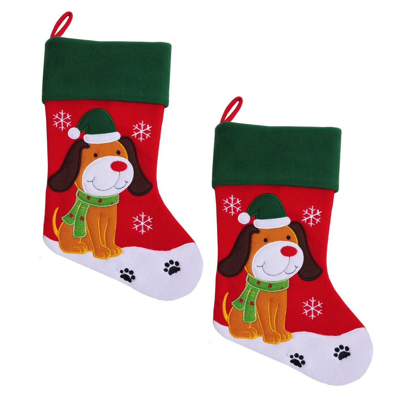 Kerstsokken - 2x - voor huisdieren - 45cm - plaatje van een hond -