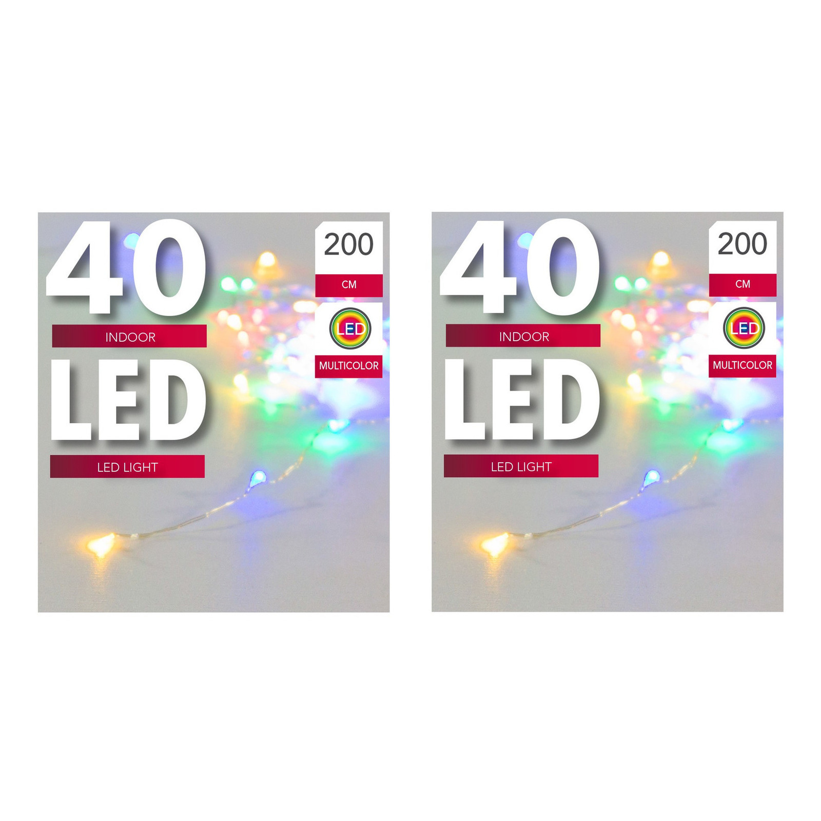Set van 2x stuks verlichting lichtdraad zilver 40 gekleurde lampjes op batterijen 200 cm -