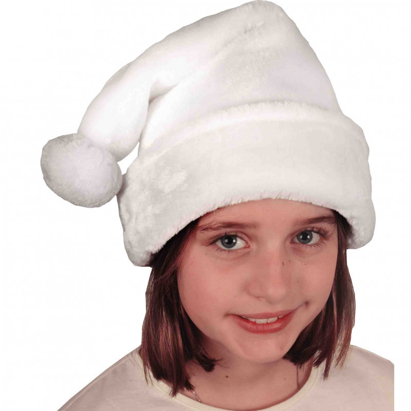 2x stuks witte pluche kerstmutsen voor kinderen -