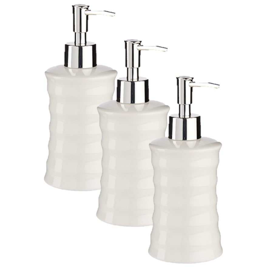 3x stuks zeeppompje/zeepdispenser parelwit keramiek 18 cm -