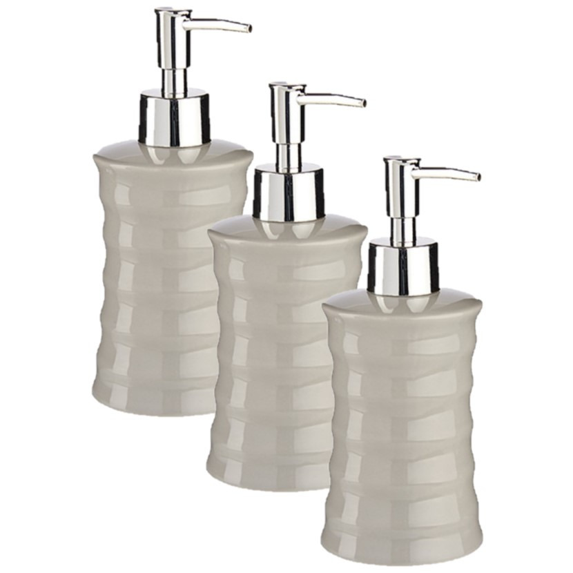 3x stuks zeeppompje/zeepdispenser lichtgrijs keramiek 18 cm -