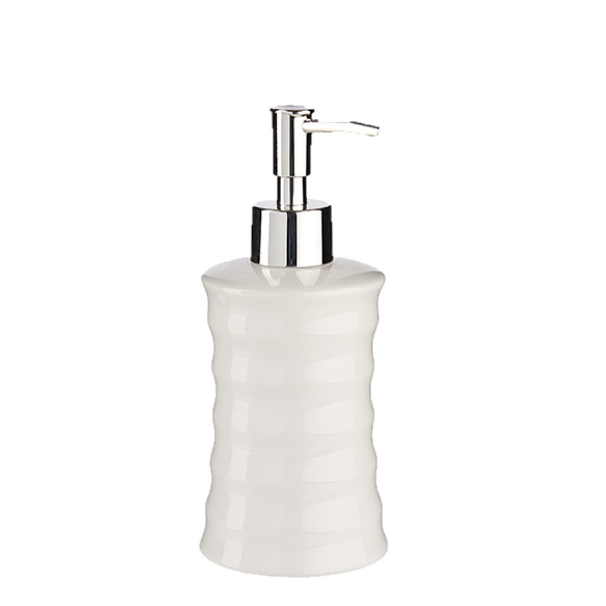 Zeeppompje/zeepdispenser parelwit keramiek 18 cm -