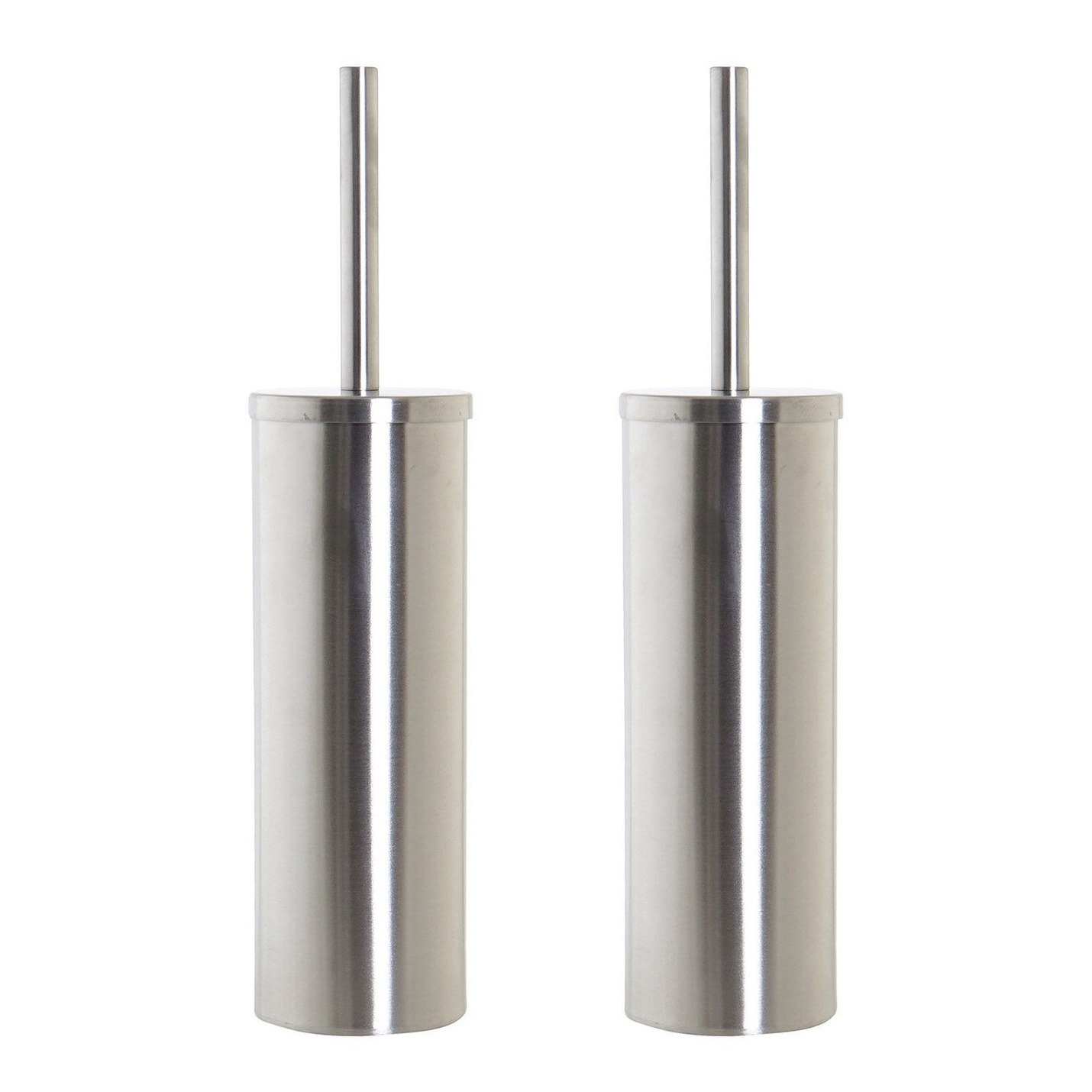 Set van 2x stuks toiletborstel zilver met houder van RVS 39 cm -