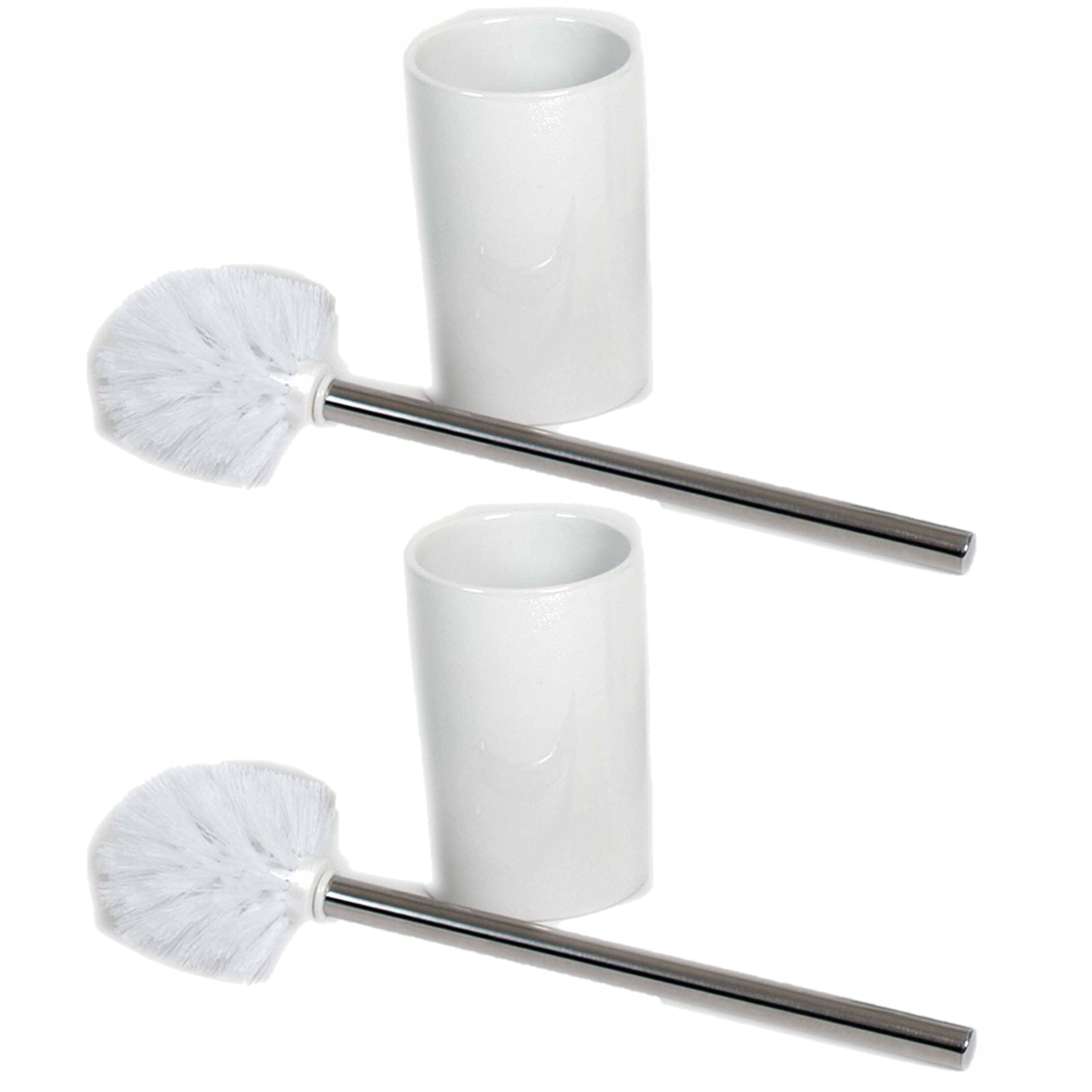 2x stuks wc/toiletborstels inclusief houders wit 37 cm van RVS /keramiek -