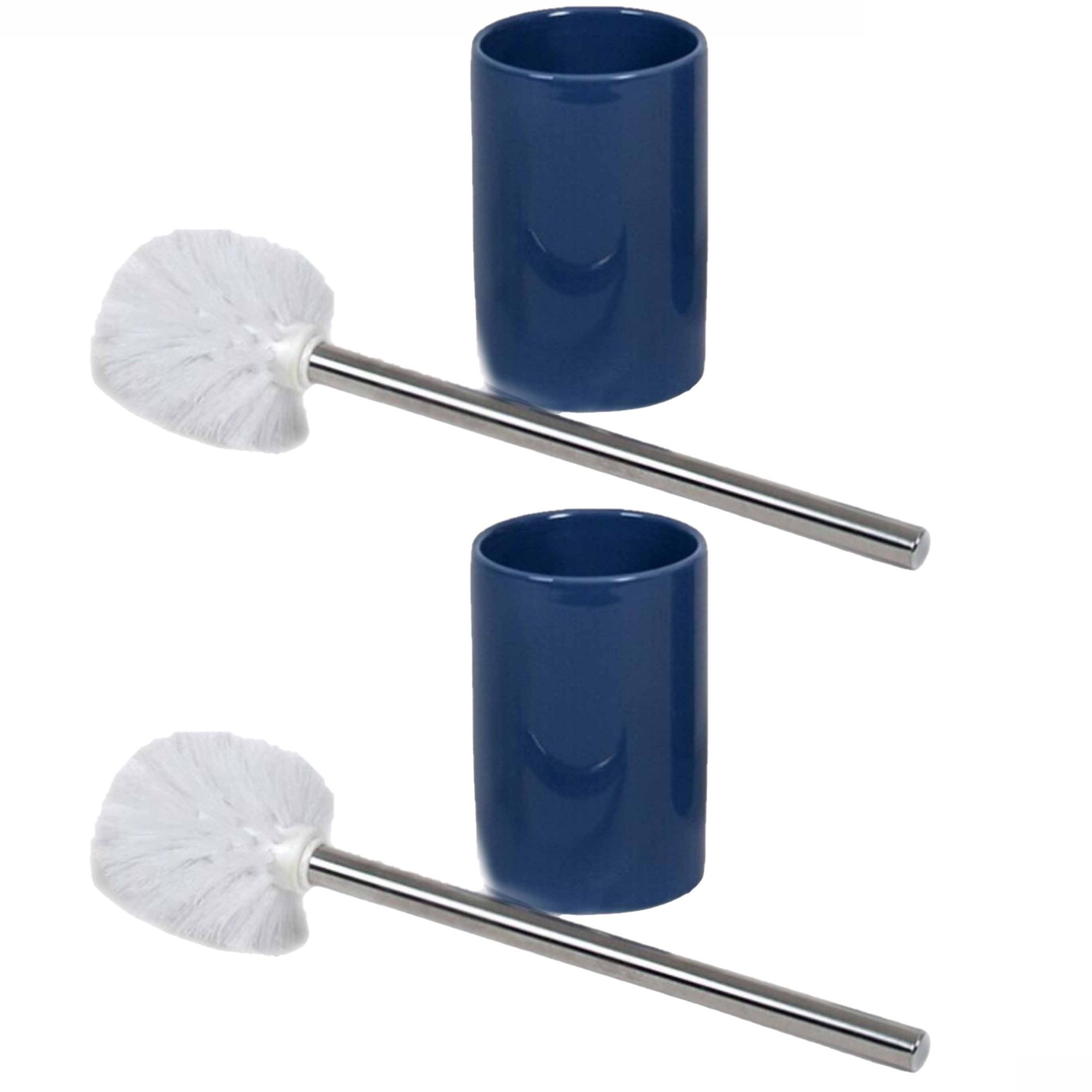 2x stuks wc/toiletborstels inclusief houders blauw/zilver 37 cm van RVS/keramiek -