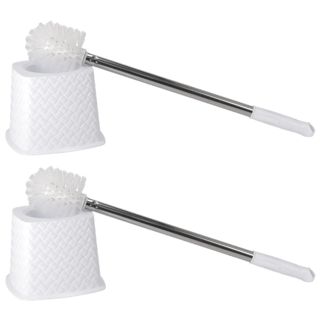 2x stuks wc/toiletborstels met houders wit 51 cm van RVS -