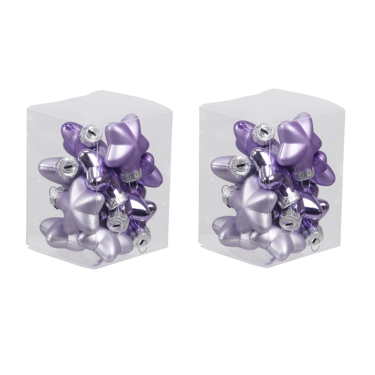 24x stuks glazen sterren kersthangers amethyst paars 4 cm mat/glans -