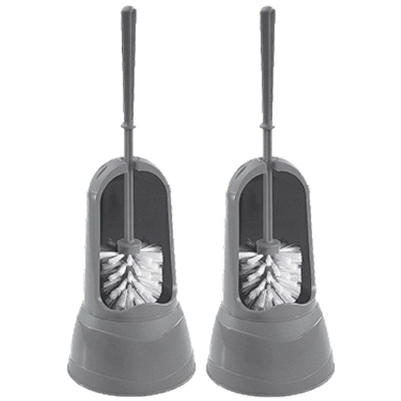 2x stuks lichtgrijze toiletborstels/WC-borstels met houder 15 x 37,5 cm -