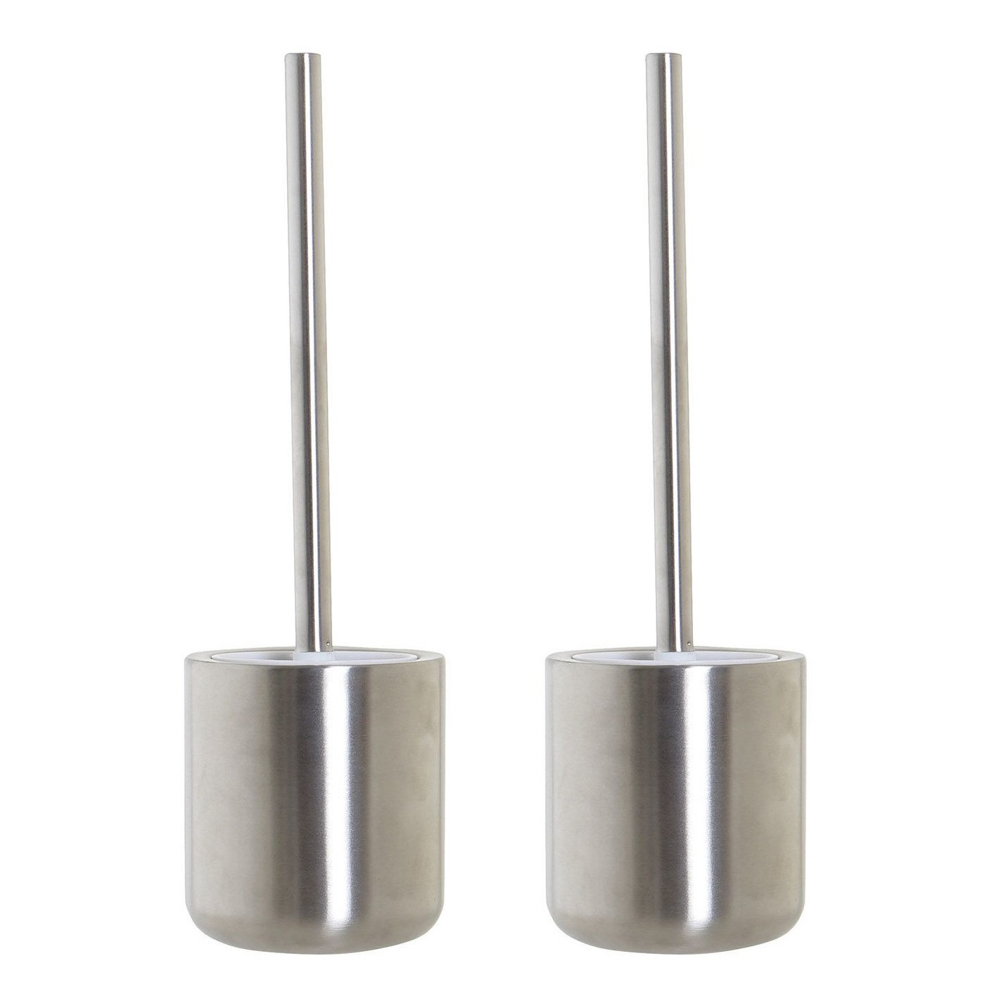 Set van 2x stuks toiletborstel zilver met houder van RVS 37 cm -