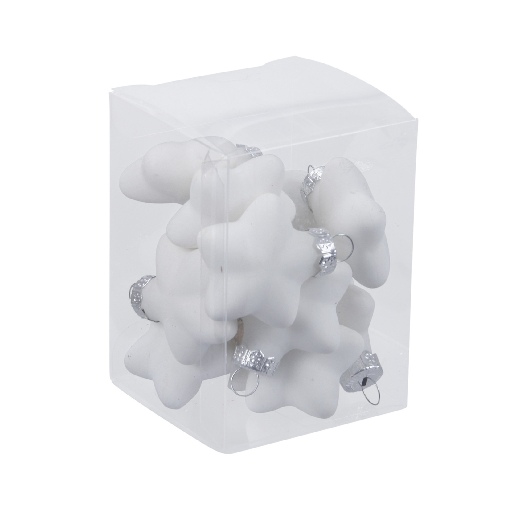 Kerstornamenten - sterren - 12x st - wit - 4 cm - glas - mat/glans - kerstversiering -
