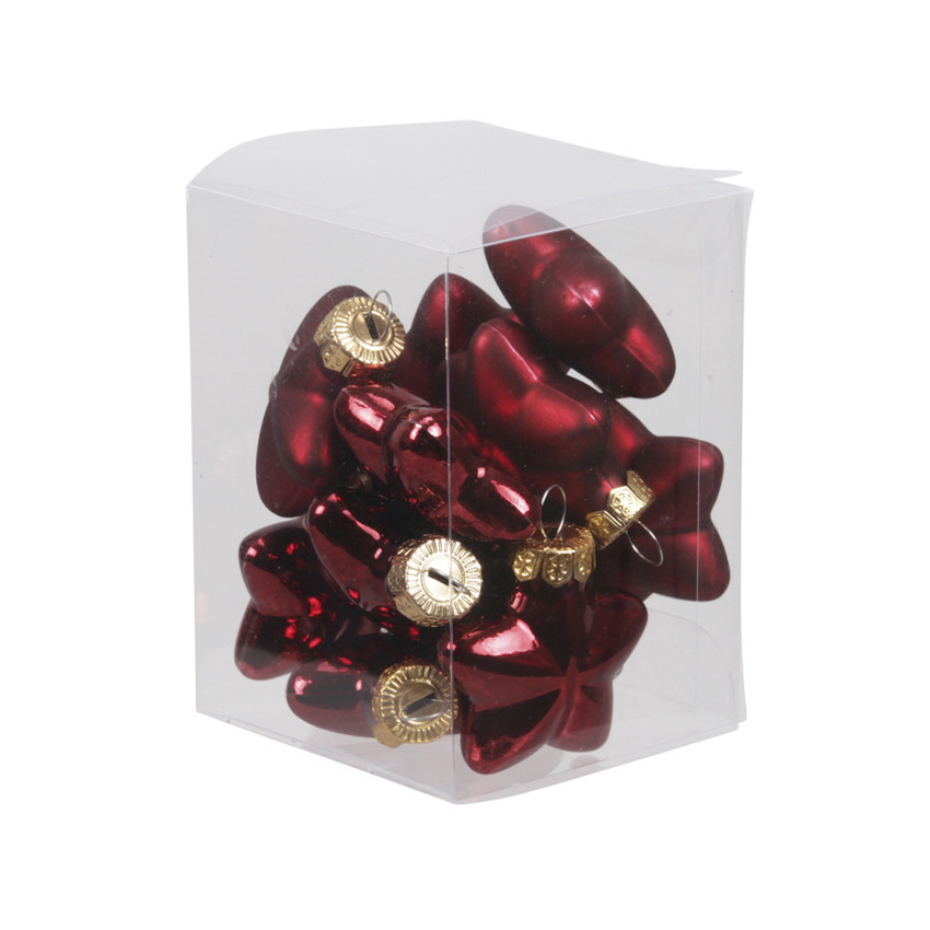 Kerstornamenten - sterren - 12x st - donkerrood - 4 cm - glas - mat/glans - kerstversiering -