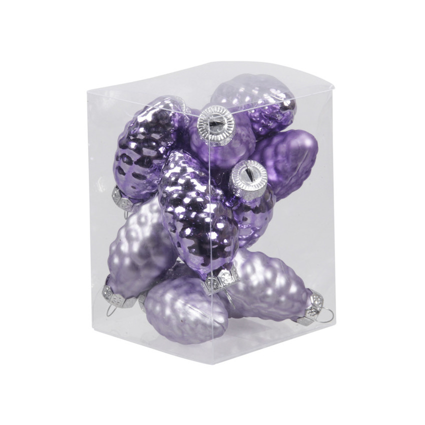 12x stuks glazen dennenappels kersthangers amethyst paars 6 cm mat/glans -