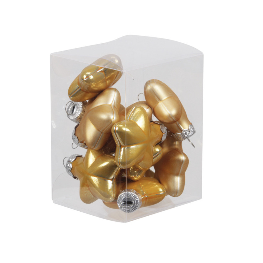 Kerstornamenten - sterren - 12x st - saffraan geel - 4 cm - glas - mat/glans - kerstversiering -