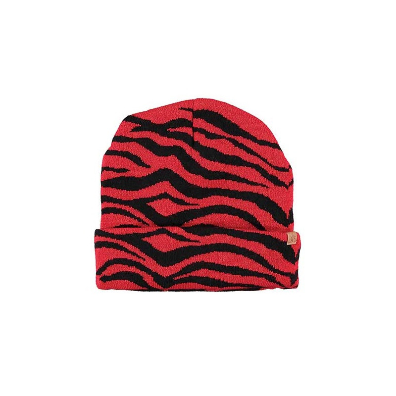 Luxe gebreide kindermuts met tijger print - rood/zwart -