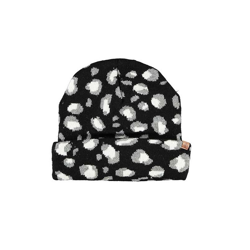 Luxe gebreide kindermuts met luipaard print - grijs/zwart -