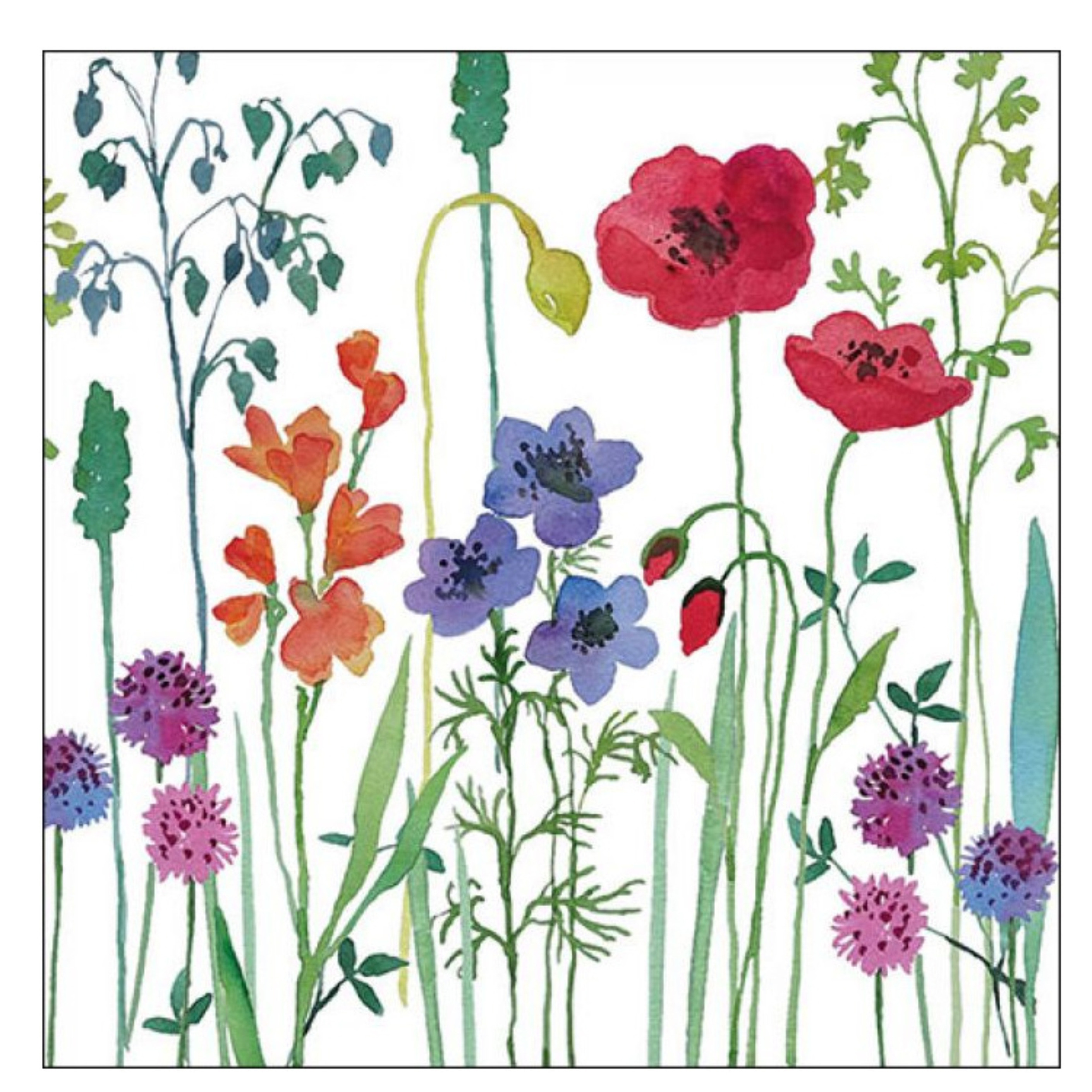 Servetten bloemen thema - 20x - weidebloemen - wit - 33 x 33 cm -