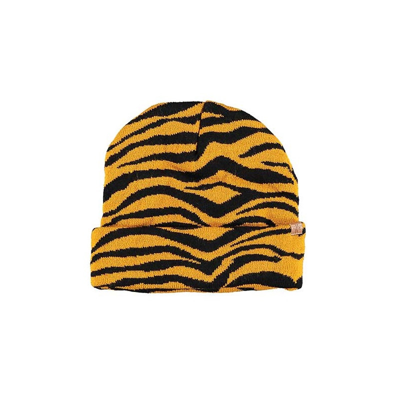 Luxe gebreide kindermuts met tijger print - geel/zwart -
