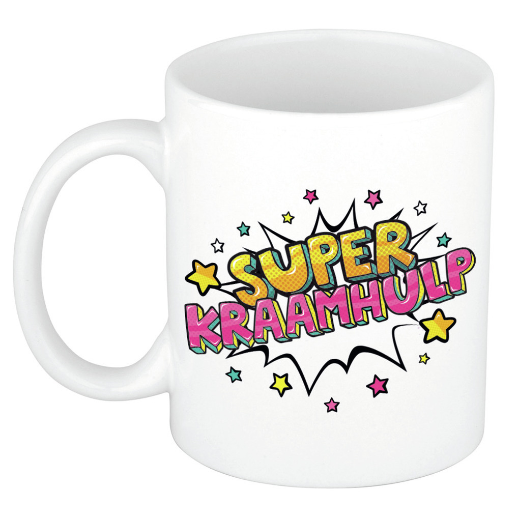 Super kraamhulp cadeau mok / beker wit met sterren 300 ml -
