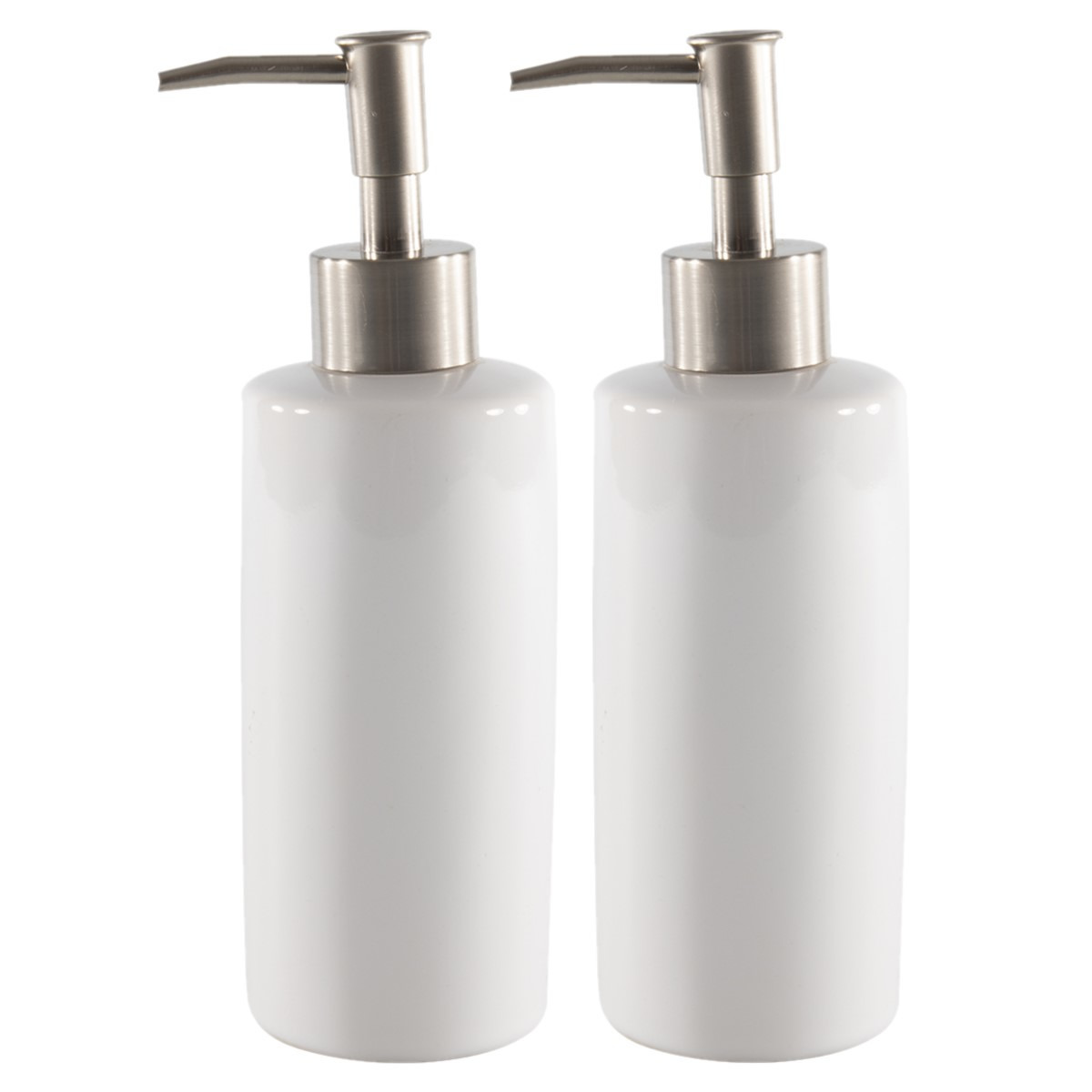 Set van 2x stuks zeeppompjes/zeepdispensers wit keramiek 20 cm -