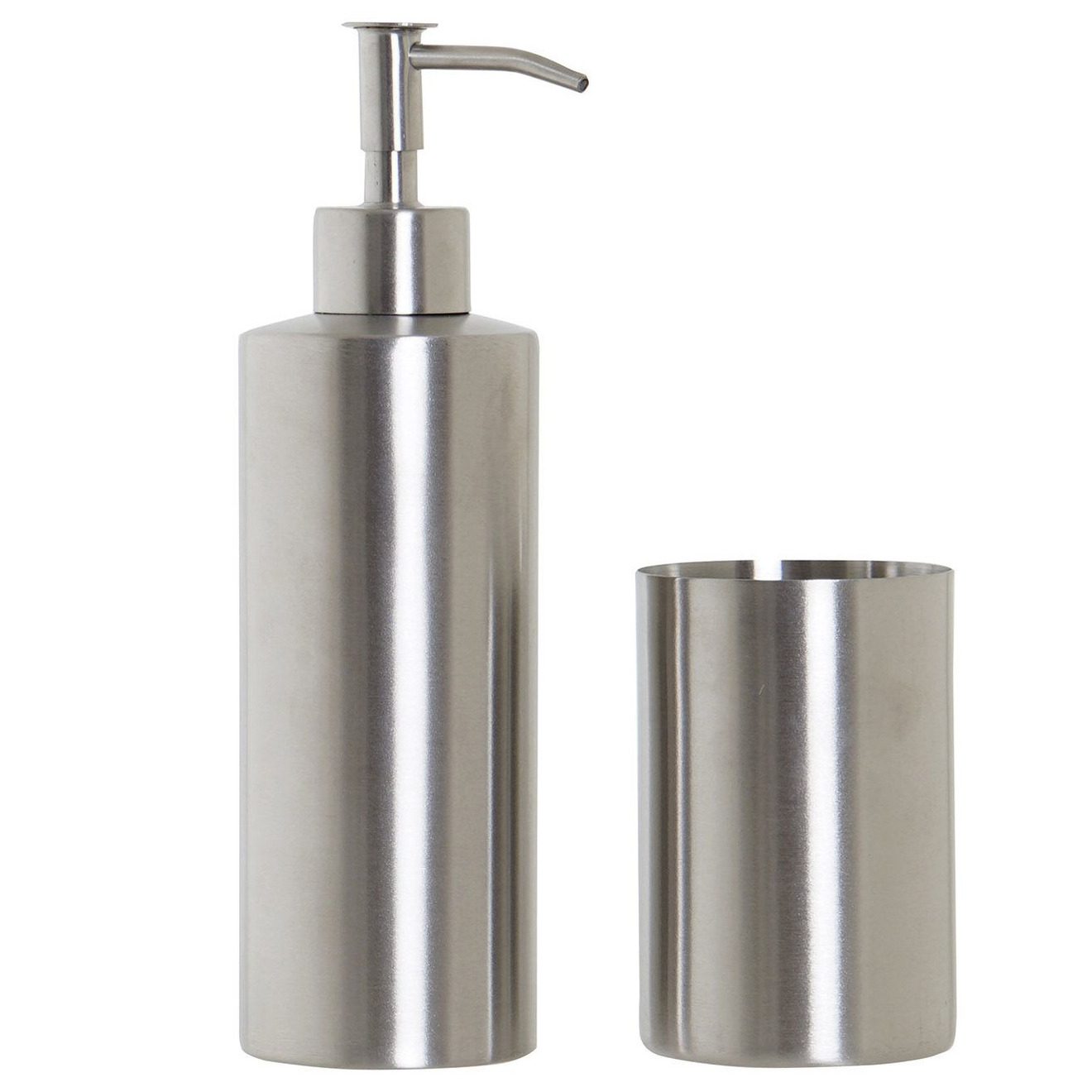 Badkamerset met zeeppompje en tandenborstel beker zilver RVS 21 cm -