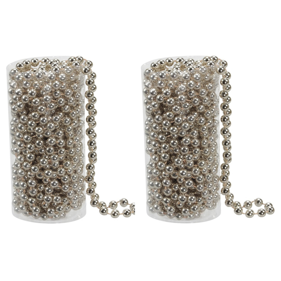 2x stuks kerstboom kralenslingers champagne 8 meter kerstslingers -