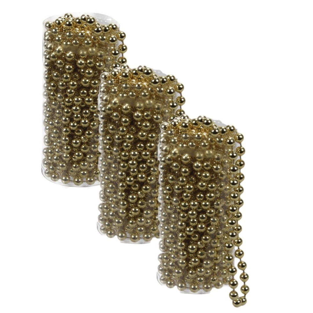3x stuks kerstboom kralenslingers goud 8 meter kerstslingers -