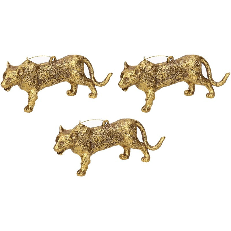 6x Kersthangers figuurtjes luipaard goud 12,5 cm -