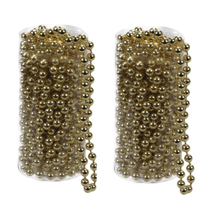 2x stuks kerstboom kralenslingers goud 8 meter kerstslingers -