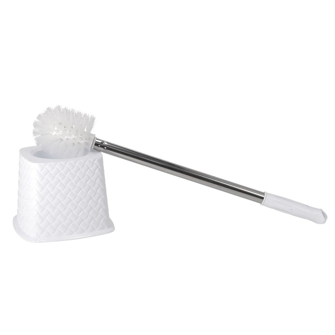 Wc/toiletborstel met houder wit 51 cm van RVS -