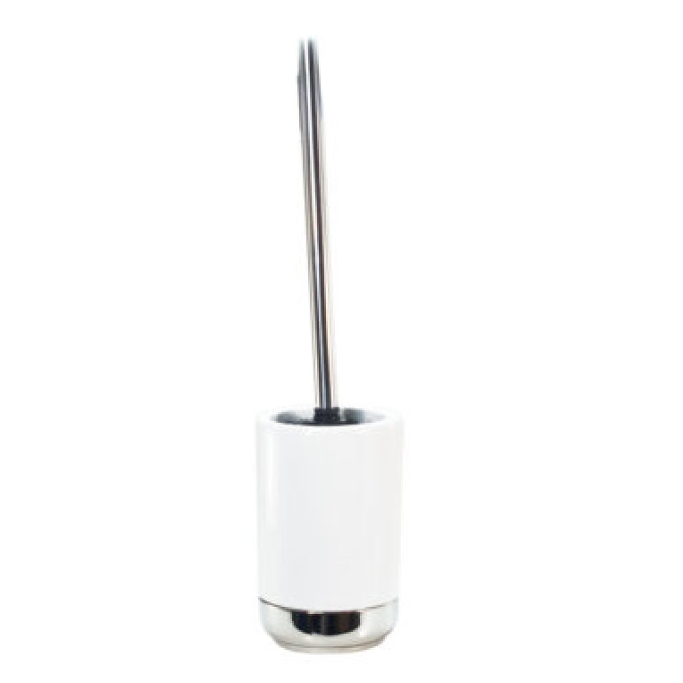 Toiletborstel wit/zilver met houder keramiek 42 cm -