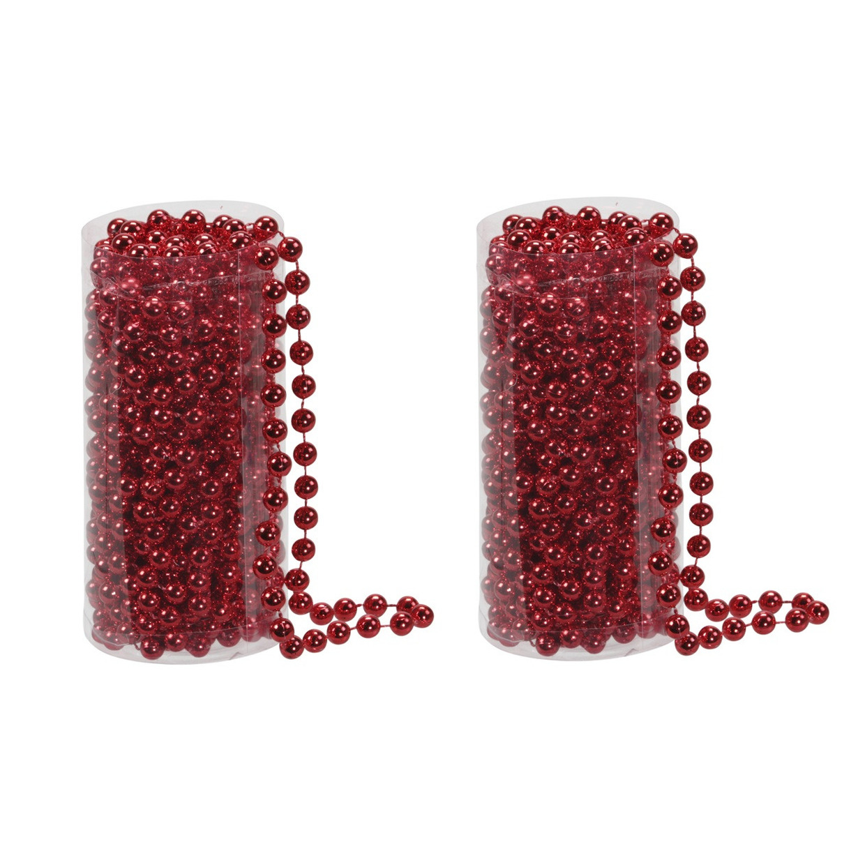 2x stuks kerstboom kralenslingers rood 8 meter kerstslingers -