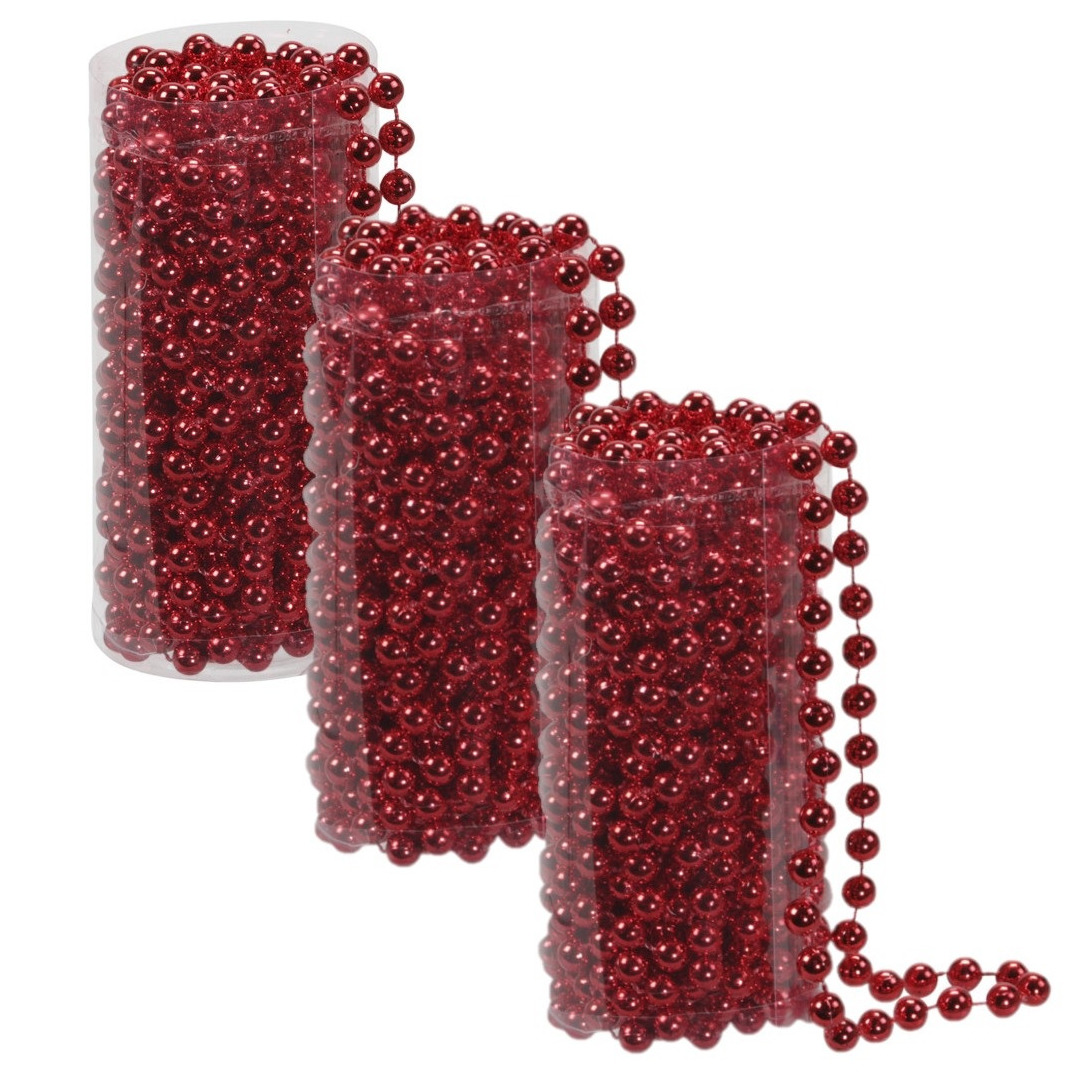 4x stuks kerstboom kralenslingers rood 8 meter kerstslingers -